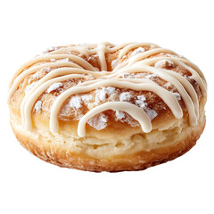 Fototapeta premium Puffy puffiness with circles and look concept. Delicious cream-filled donut topped with sweet icing.
