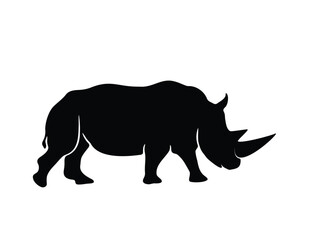 Black rhinoceros silhouette, isolated background. Vector illustration.
