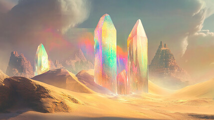 a crystal prism 3d ethereal desert scape