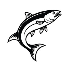 jumping salmon fish illustration black and white
