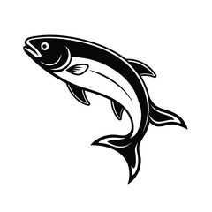 jumping salmon fish illustration black and white