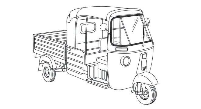 Auto rickshaw line drawing isolated PNG with Transparent Background