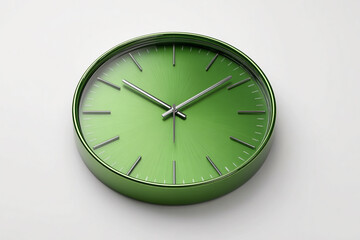 A photorealistic wall clock with minimalism-inspired green face