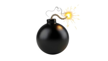 Isolated black bomb with lit fuse illustration for danger explosive cartoon and war concept art design on transparent background