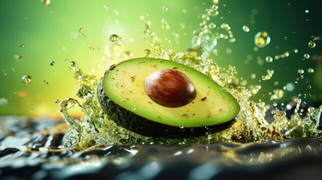 Avocado splash: Fresh fruit in water droplets. - Powered by Adobe