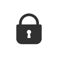 A dark gray padlock with a keyhole centered on a white background.