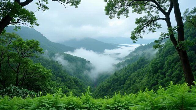 Misty Monsoon Clouds Drifting Over Lush Garo Hills Valley and Khasi Rainforest in Meghalaya, India &ndash; 4K Scenic Nature Footage