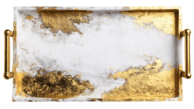 A canvas serving tray with gold accents, white background --ar 16:9