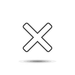Obraz premium A simple, outlined X mark symbol in dark gray, casting a soft shadow on a white background.