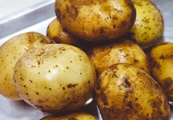 close up of raw potatoes