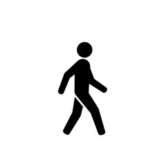 Black silhouette of a simple figure walking, depicted in a minimalist style against a white background.
