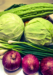 Naklejka premium close up of raw vegetables 