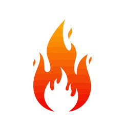 A stylized illustration of a bright orange and red flame with gradient coloring against a white background.