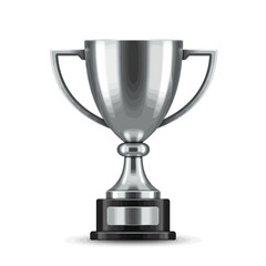 A shiny silver trophy with two handles sits on a black base, symbolizing victory and achievement.