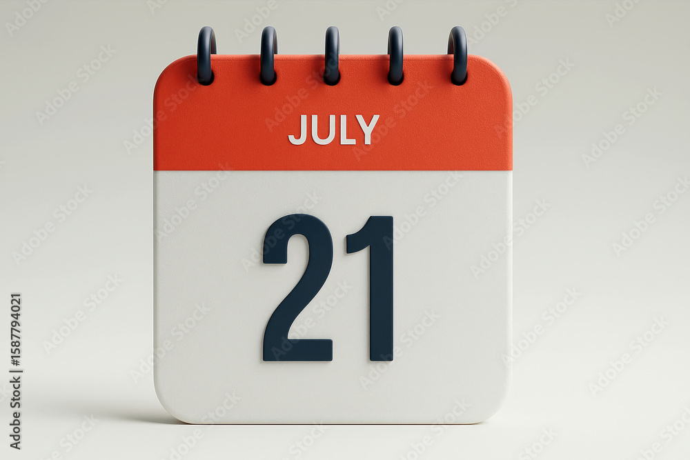 Poster calendar icon displaying july 21st with orange header for reminders and scheduling in daily organiza