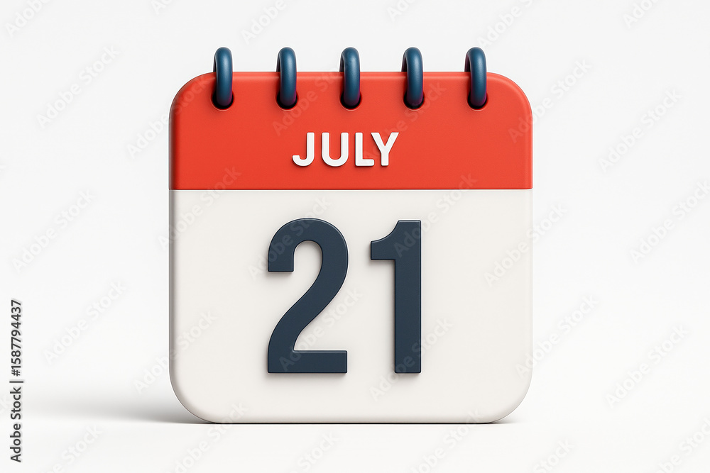 Poster Calendar Icon Displaying July 21st with Red Header for Reminders and Scheduling in Daily Organization Tasks