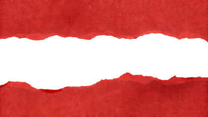 Roughly torn red paper texture with a horizontal gap revealing a transparent background isolated on transparent background