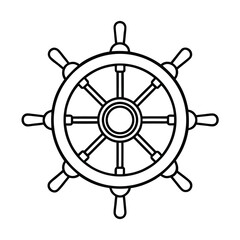 Obraz premium ship wheel nautical steering outline vector art