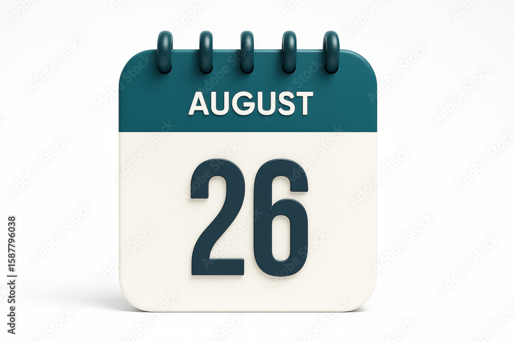 Poster calendar icon illustrating august 26th on a white backdrop symbolizing important dates and schedules