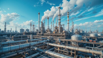 Industrial Complex: A Modern Refinery Under a Blue Sky