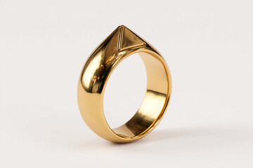A photorealistic gold ring with minimalism-inspired triangular face