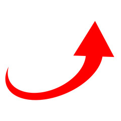 Bold red upward arrow with curved tail, transparent background
