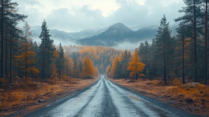Straight Asphalt Road In The Forest.