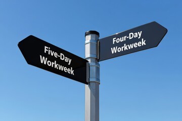 Short Workweek decision concept with directional road signs comparing five-day and four-day work schedule