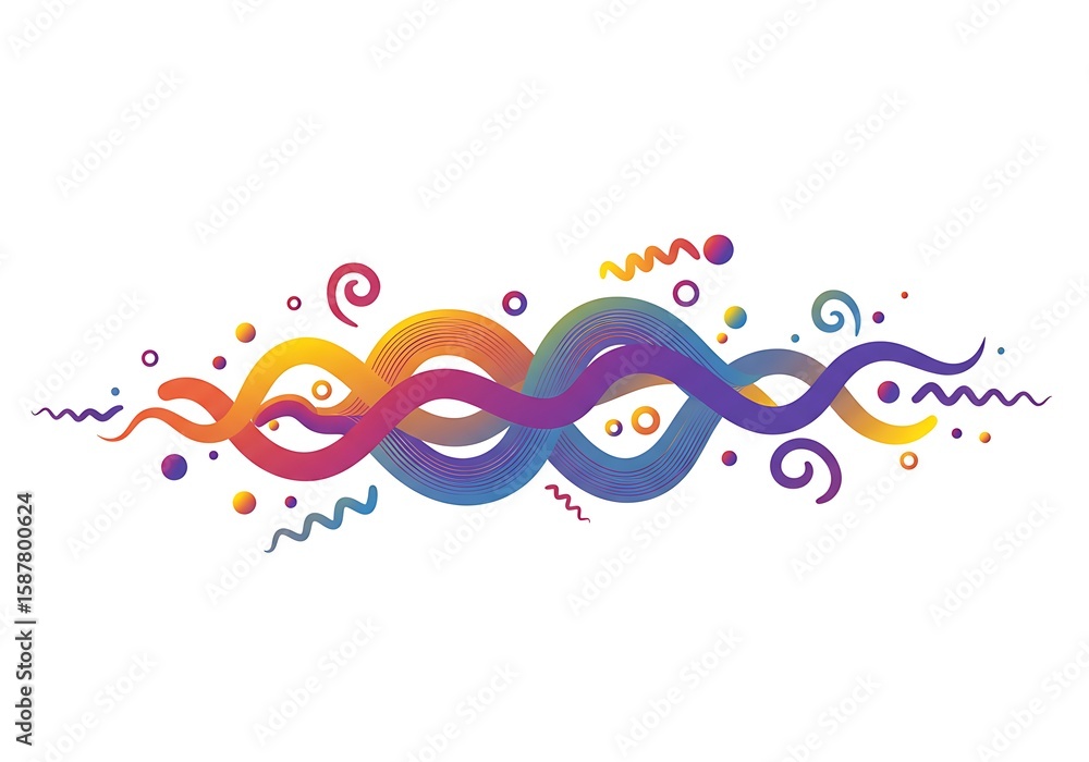 Poster abstract colorful gradient waves with swirls and dots on a clean white background illustration
