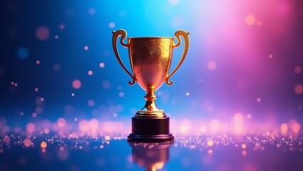 Gleaming Gold Trophy A Symbol of Success, Achievement, and Recognition in a Celebration with Abstract Bokeh Background