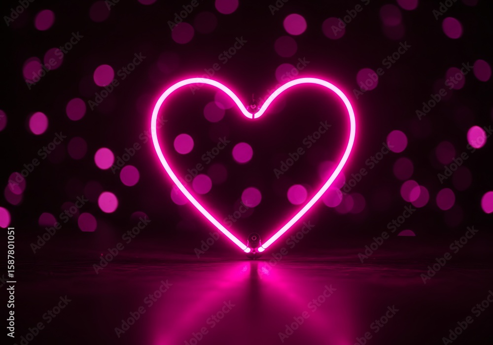 Poster a glowing pink heart against a dark background with blurred pink circles creating a bokeh effect
