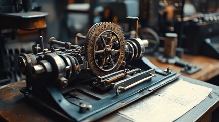 Naklejka premium Vintage retro silver metal printer machine.