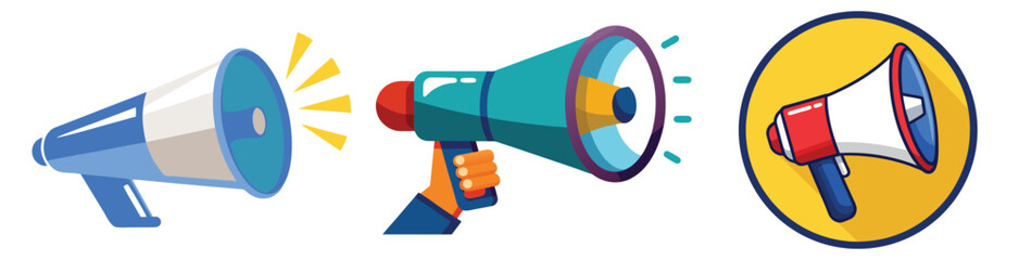 Loudspeaker marketing announcement communication tools set collection vector illustration
