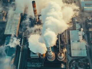 White smoke coming out of chimney in industry. 