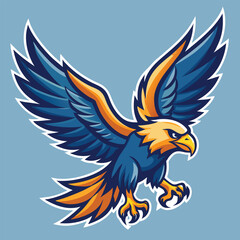 Obraz premium Flying eagle cartoon mascot with outstretched wings, a symbol of freedom