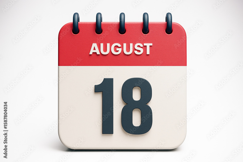 Poster calendar page mockup displaying august 18th in bold style symbolizing important date reminder and sc