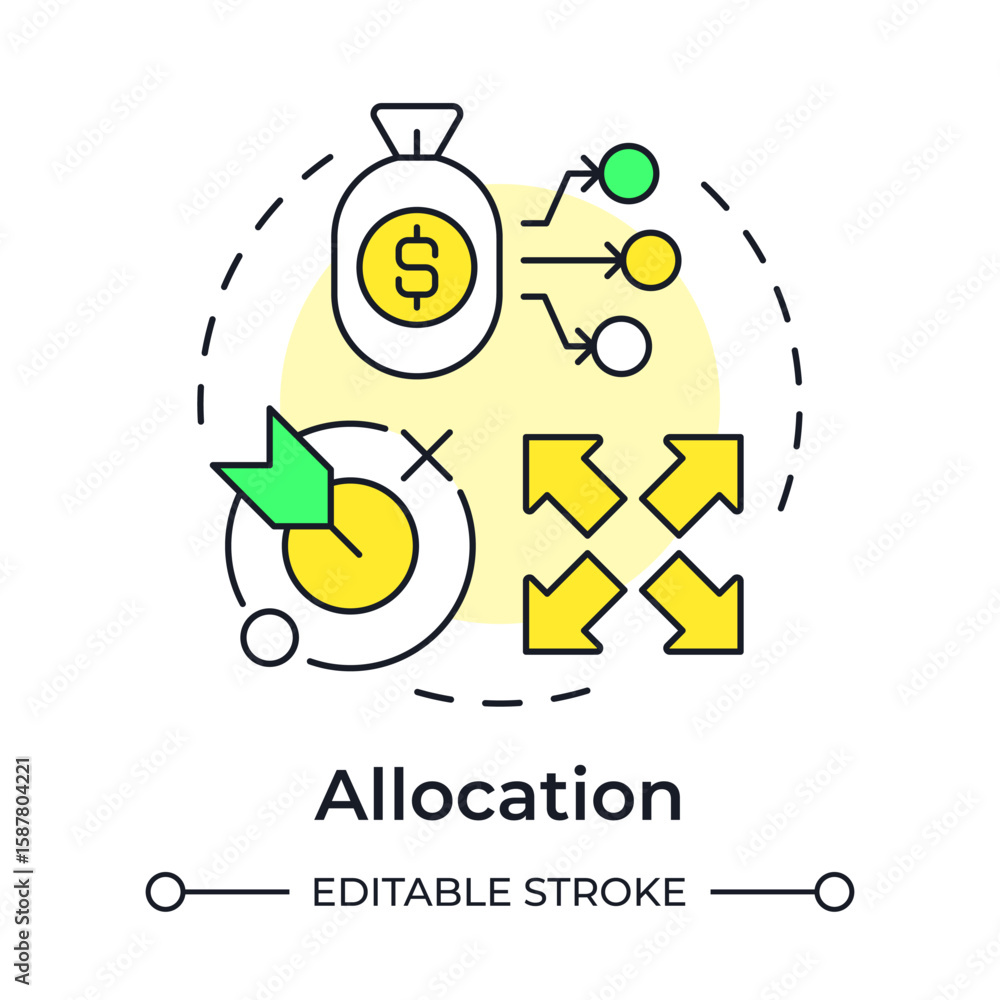 Poster allocation multi color concept icon. resources planning and control. step in capacity management pro