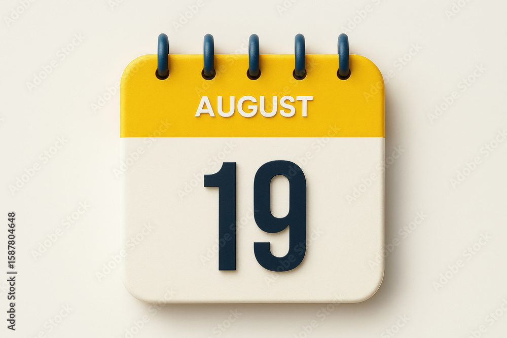 Aufkleber calendar page mockup displaying august 19th in bold style symbolizing important date reminder and sc