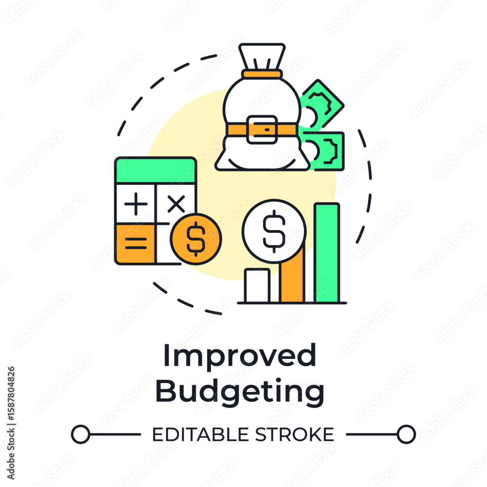 Aufkleber improved budgeting multi color concept icon. reduce financial surprises. benefit of capacity regulat