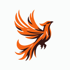 Fototapeta premium Solid orange phoenix bird in motion, bold vector style, flying upward, white background