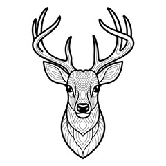 deer head vector coloring page line art