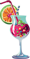 Colorful summer cocktail in a glass with bubbles