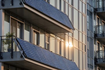 Obraz premium Residential balcony with small solar panels close-up – generative AI