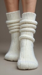 Close-up of Women's Cozy Knitted Cream Socks