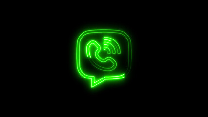 Glowing green neon viber logo isolated on black background modern communication symbol