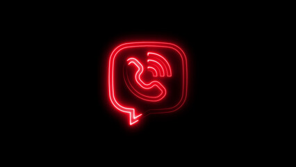 Fototapeta premium Vibrant neon red viber icon against a black background for digital communication