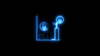 Glowing neon illustration of financial growth and investment on a black background