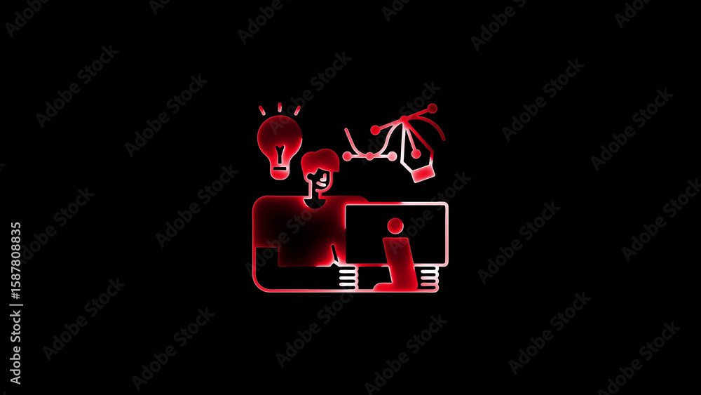 Poster graphic designer working on computer with creative ideas and vector design tools