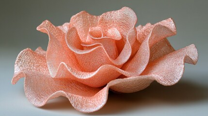 Delicate, peach-toned, sculpted rose