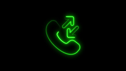 Glowing neon green phone icon illustrating incoming and outgoing call signals on black